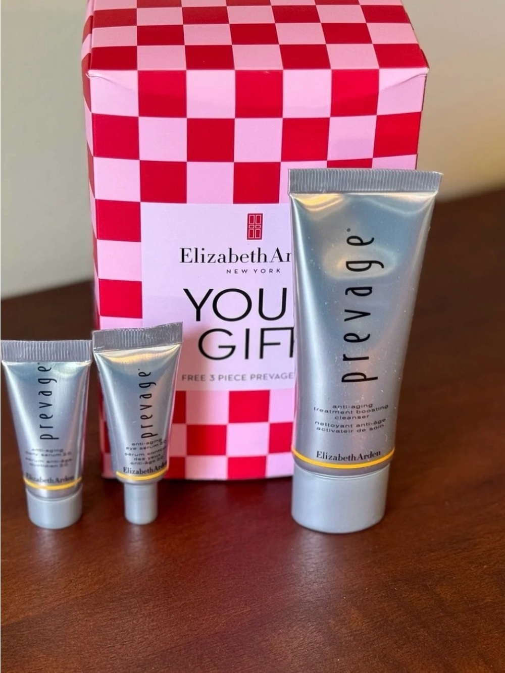 Elizabeth Arden Prevage Silver Skincare Trio with Pink Check Gift Box